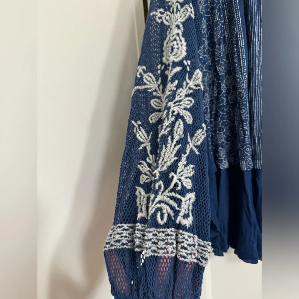 Free People Blue Indigo Dreams Embroidered Tunic Dress Top NWT - Picture 7 of 10